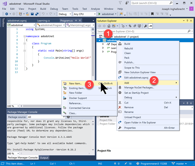 Visual Studio Add New Item